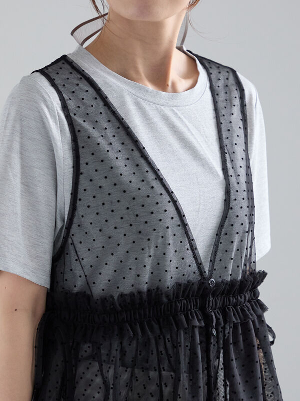セール】 フロッキードットチュールレイヤードベスト（ブラック