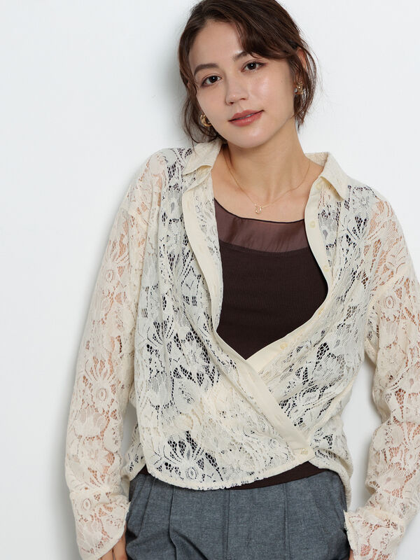 セール】 シアー切替スクエアネックタンクトップ（チャコールグレー