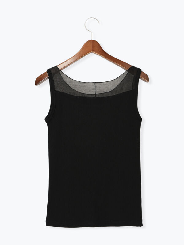 セール】 シアー切替スクエアネックタンクトップ（チャコールグレー