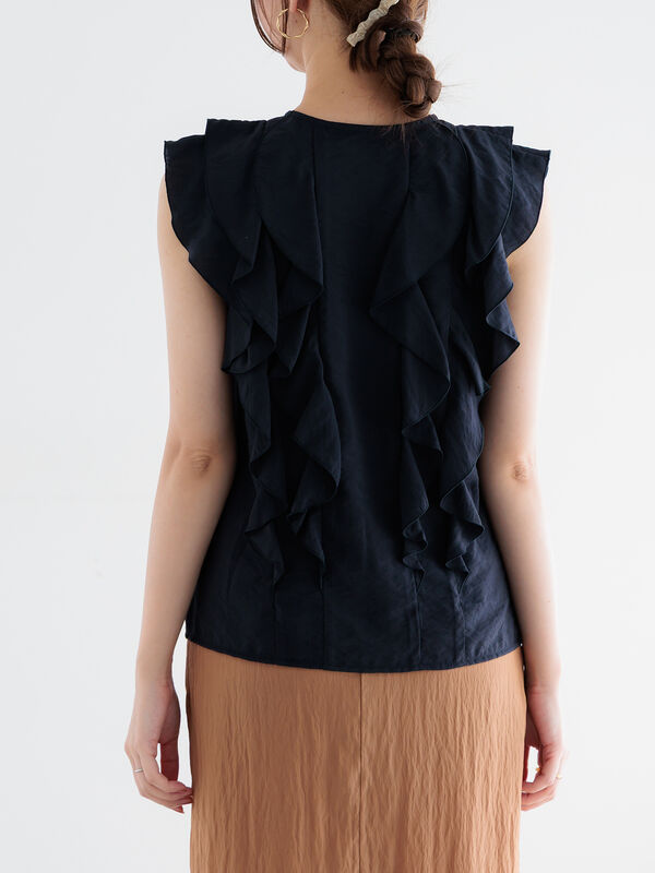 ブルチー様 ラッフルフリル付きパール釦トワルドジュイプリントブラウス