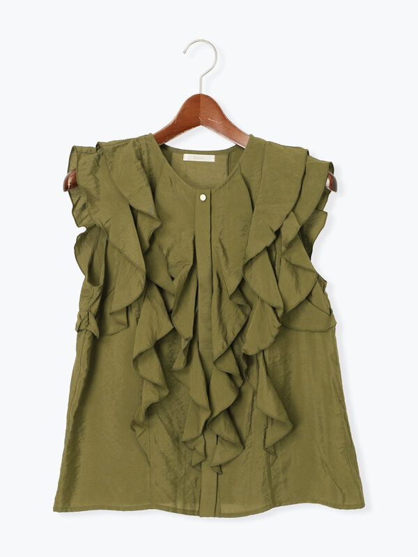 ブルチー様 ラッフルフリル付きパール釦トワルドジュイプリントブラウス