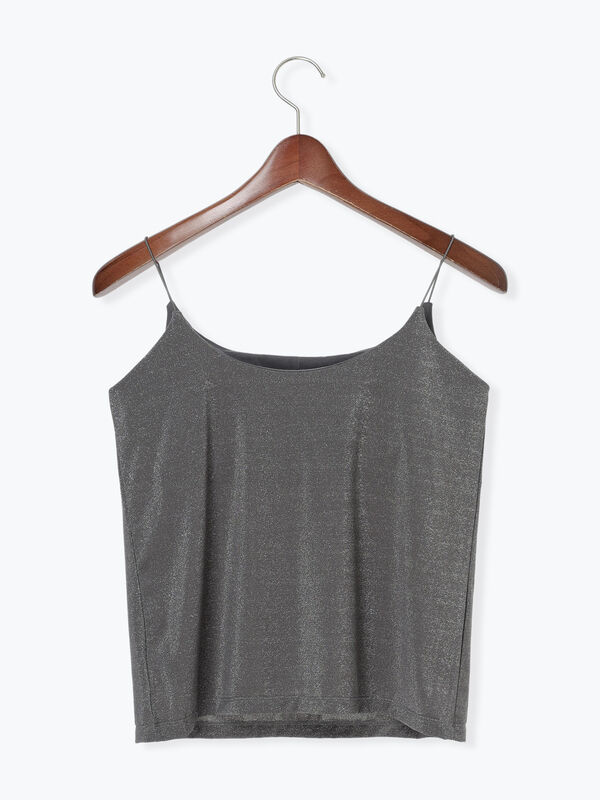 セール】 シャイニーカップ付きキャミソール（グレー/ブラック