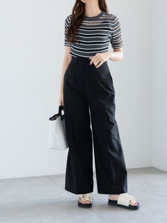 セール】 サッカーストライプワイドスラックス（ブラック/カーキ