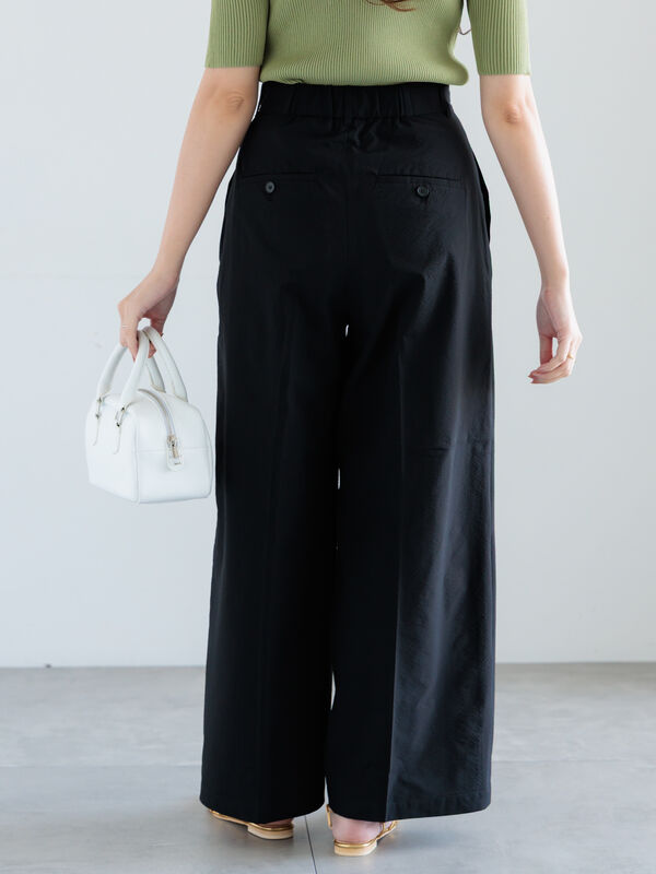 セール】 サッカーストライプワイドスラックス（ブラック/カーキ