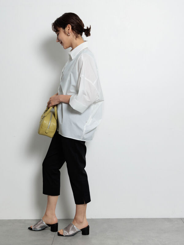 セール】 サイドスリットストレッチカプリパンツ（ブラック/ブラウン