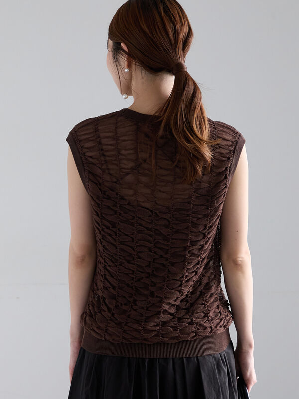 セール】 シアーシャーリングノースリーブニット（ブラック