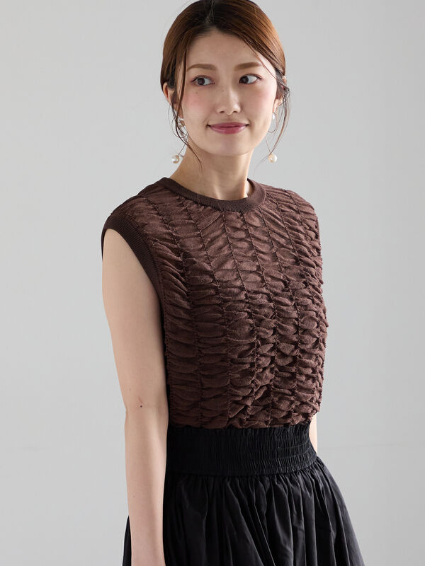 セール】 シアーシャーリングノースリーブニット（ブラック/ブラウン
