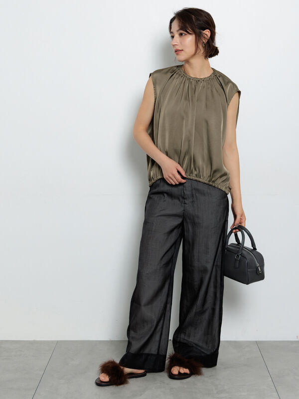 セール】 シアーワイドパンツ（ブラック/グリーン/ボトムス/パンツ