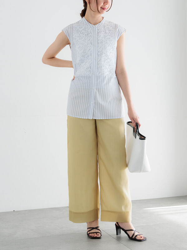 セール】 シアーワイドパンツ（ブラック/グリーン/ボトムス/パンツ