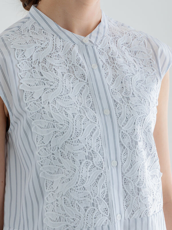 セール】 リーフレースノースリーブチュニックシャツ（オフホワイト