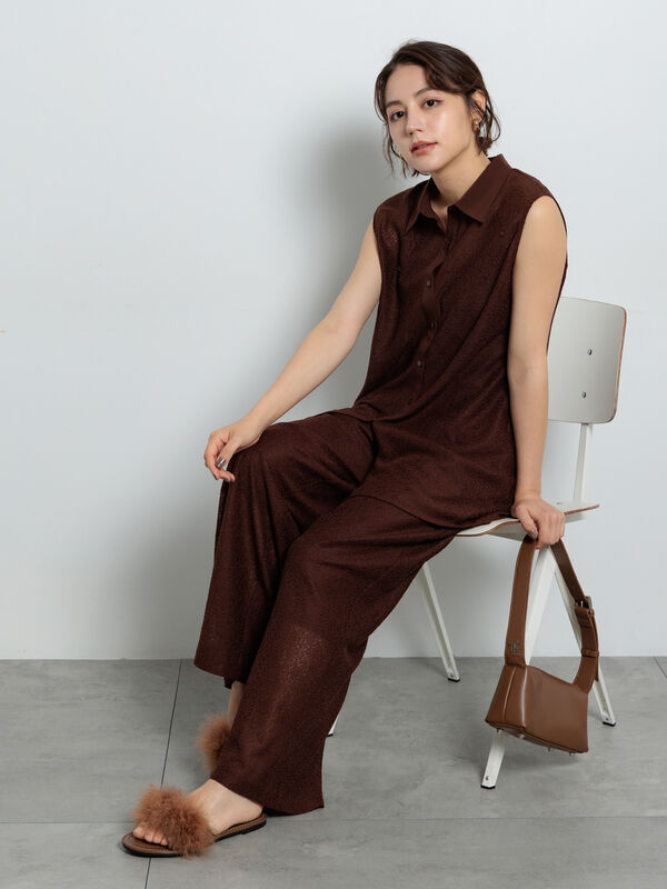 セール】 クレープメッシュストレートパンツ（セットアップ可