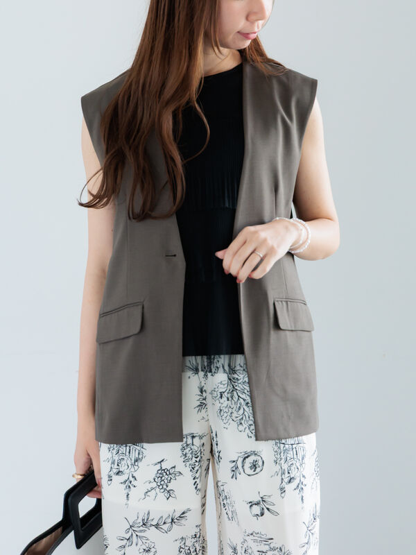 セール】 麻調Yカラージレ（チャコールグレー/ベージュ/アウター