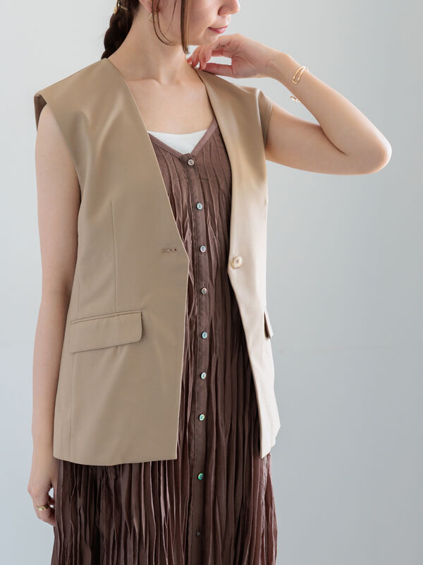 セール】 麻調Yカラージレ（チャコールグレー/ベージュ/アウター