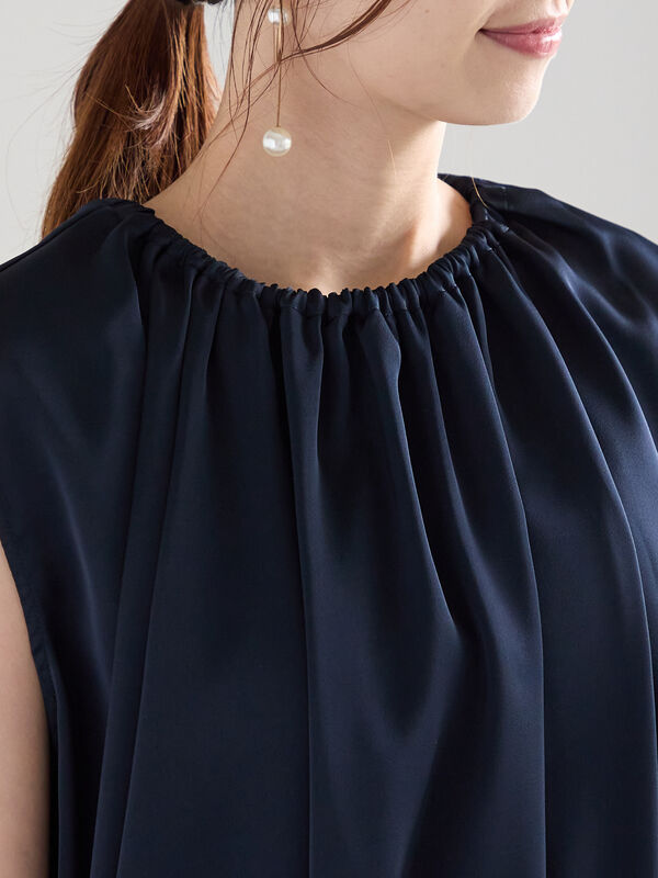 セール】 サテンサイドリボンブラウス（ベージュ/カーキ/ネイビー