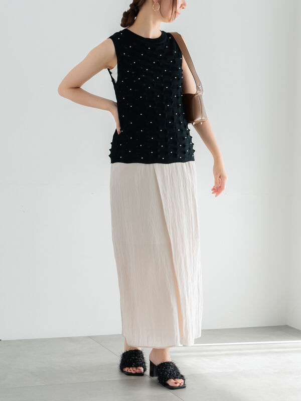 セール】 フロントタックサテンスカート（ベージュ/キャメル/ボトムス