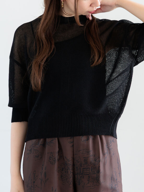 セール】 ペーパータッチヤーン2WAYメッシュニット（チャコールグレー