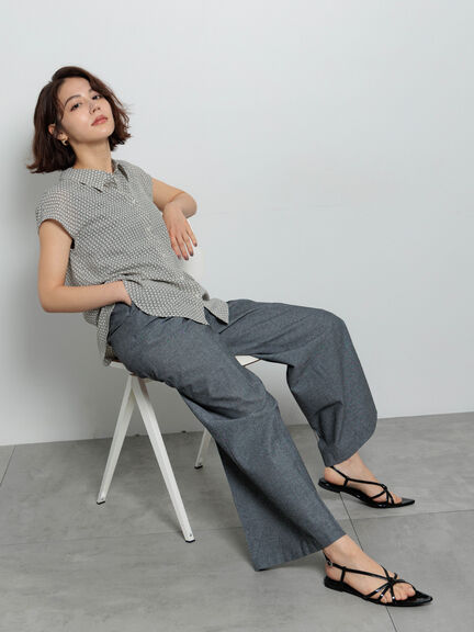 シアサッカージオメ柄シャツブラウス（オフホワイト/ネイビー）｜Te chichi（テチチ）通販