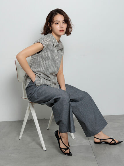 シアサッカージオメ柄シャツブラウス（オフホワイト/ネイビー）｜Te chichi（テチチ）通販