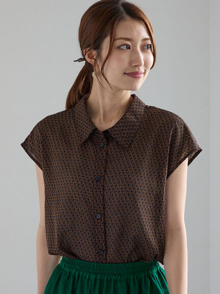 シアサッカージオメ柄シャツブラウス（オフホワイト/ネイビー）｜Te chichi（テチチ）通販