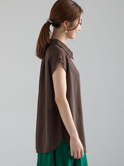 シアサッカージオメ柄シャツブラウス（オフホワイト/ネイビー）｜Te chichi（テチチ）通販