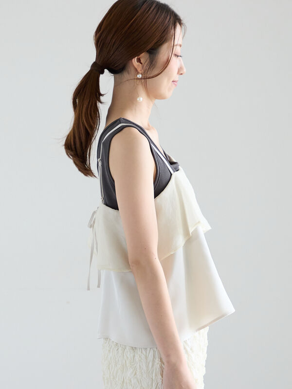 セール】 シアー×サテンアシメネックキャミブラウス（オフホワイト