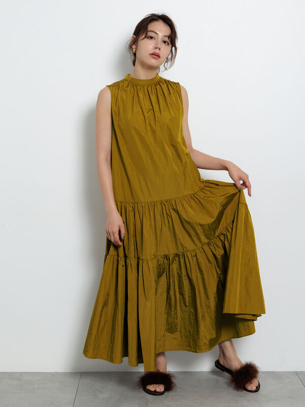 セール】 ナイロンティアードワンピース（ブラック/イエロー