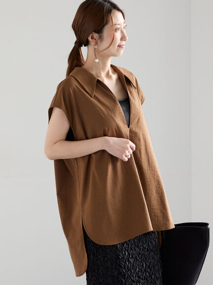 セール】 フィブリルスキッパーノースリーブシャツ（ブラック/ブラウン