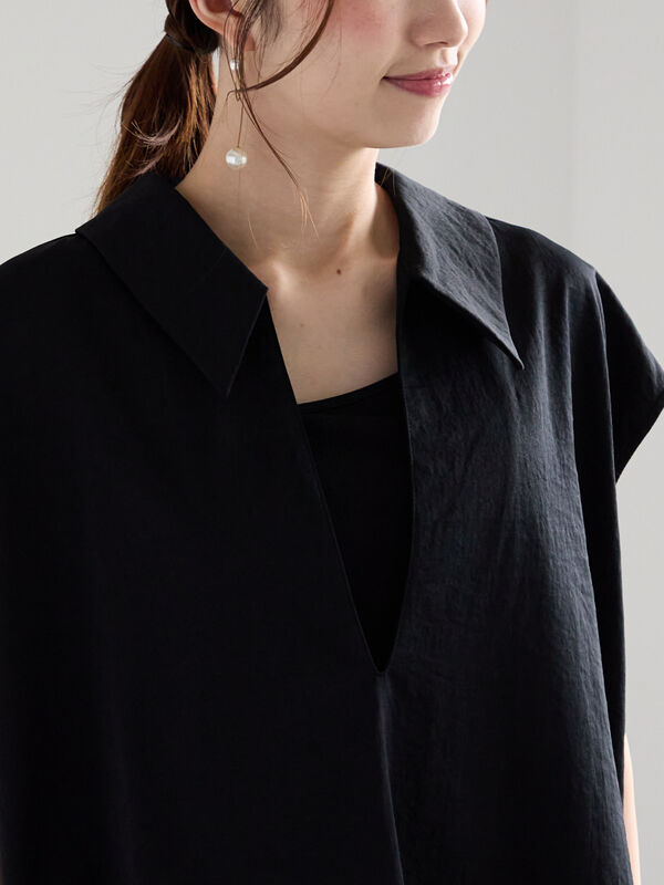 セール】 フィブリルスキッパーノースリーブシャツ（ブラック/ブラウン