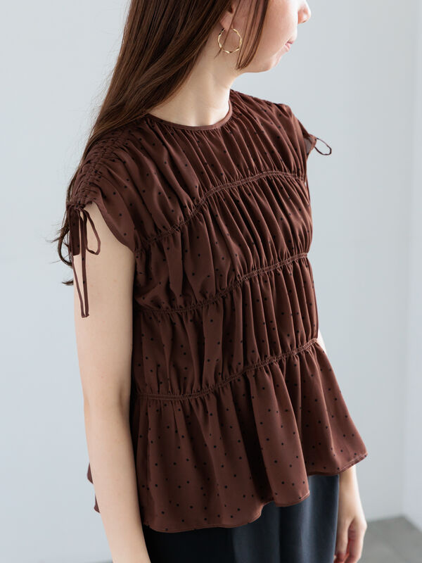 セール】 ドットシャーリングブラウス（チャコールグレー/ブラック