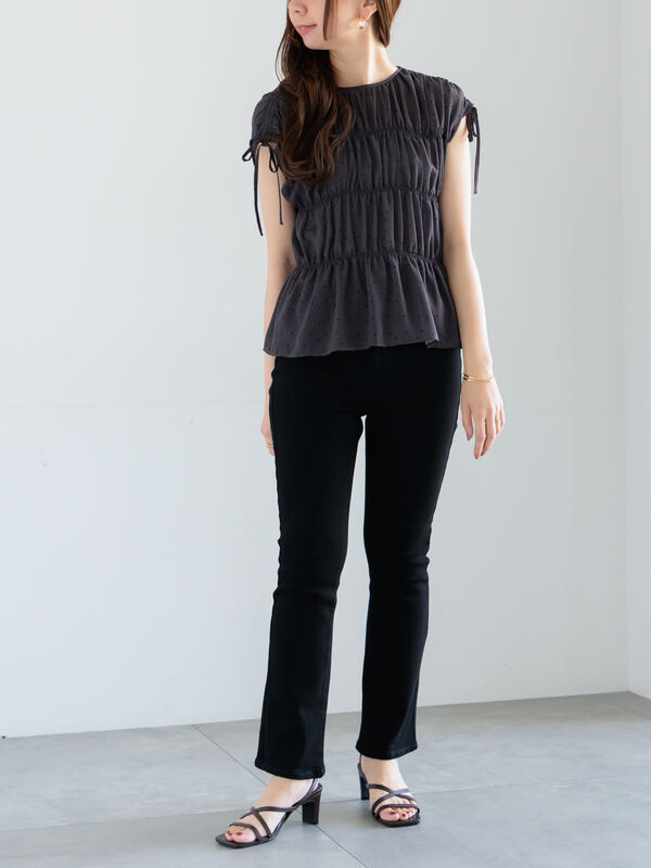 セール】 ドットシャーリングブラウス（チャコールグレー/ブラック