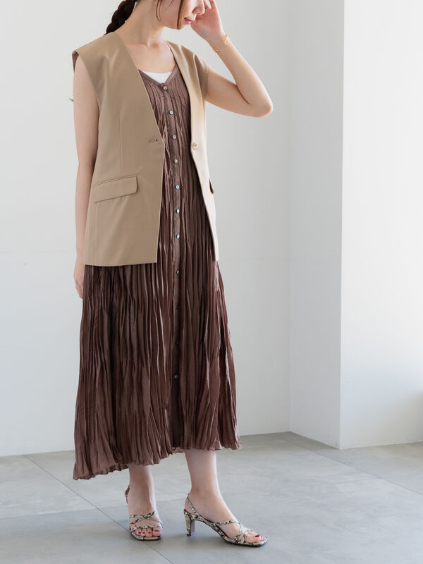 ワッシャープリーツワンピース size SHORTあり］ワッシャー プリーツ ワンピース