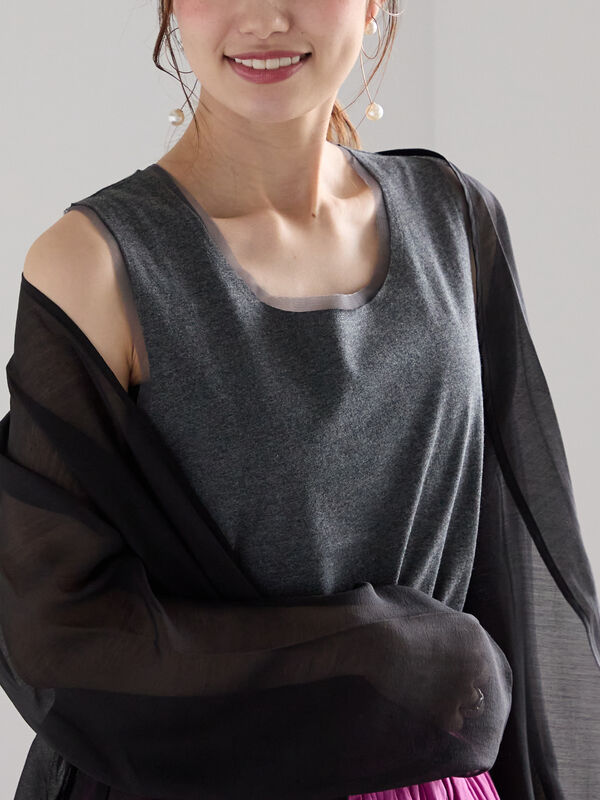 セール】 チュールトリムタンクトップ（チャコールグレー/ブラック