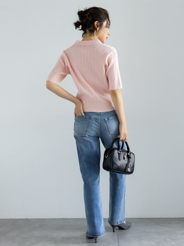 セール】 ミニケーブルポロニット（ブラック/ピンク/ブラウン/トップス