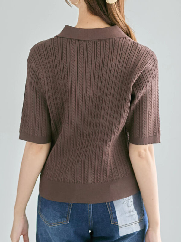 セール】 ミニケーブルポロニット（ブラック/ピンク/ブラウン/トップス