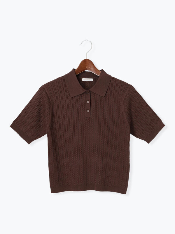 セール】 ミニケーブルポロニット（ブラック/ピンク/ブラウン/トップス