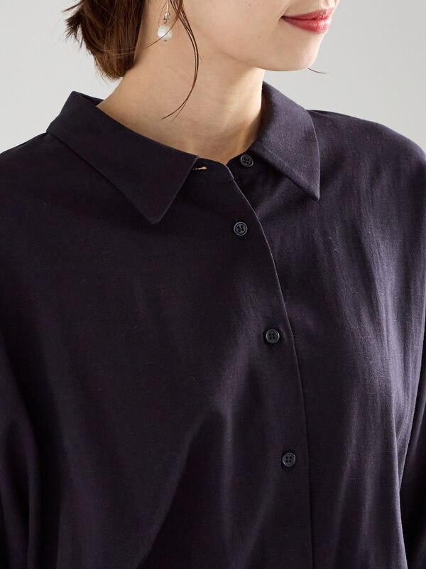 R by 45rpmリネン100% ネイビーシャツワンピース 長袖 STYLE DELI（スタイルデリ）の「【LUXE】リネン100％シャツ