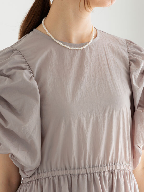 セール】 スリーブリボンロングワンピース（グレー/ブラック