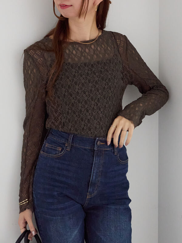 レース トップス AZUL BY MOUSSY tシャツ 2WAYギャザーレーストップス レディース