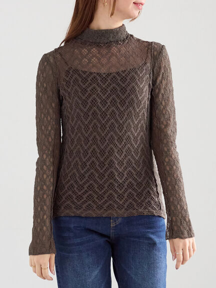 パッチワークレース前後2WAY衿デザインTOPS《2025Autumn catalog item》（オフホワイト/チャコールグレー）｜Te chichi（テチチ）通販