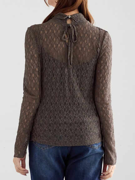 パッチワークレース前後2WAY衿デザインTOPS《2025Autumn catalog item》（オフホワイト/チャコールグレー）｜Te chichi（テチチ）通販