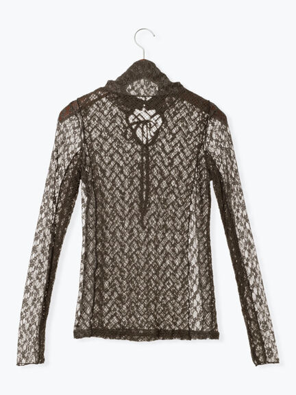 パッチワークレース前後2WAY衿デザインTOPS《2025Autumn catalog item》（オフホワイト/チャコールグレー）｜Te chichi（テチチ）通販