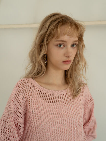 スパンコールメッシュハーフスリーブニット《2025Autumn catalog item》（チャコールグレー/ピンク/グリーン）｜Te chichi（テチチ）通販