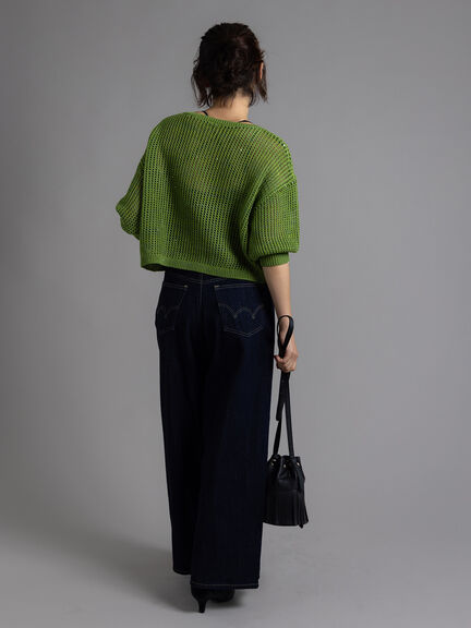 スパンコールメッシュハーフスリーブニット《2025Autumn catalog item》（チャコールグレー/ピンク/グリーン）｜Te chichi（テチチ）通販