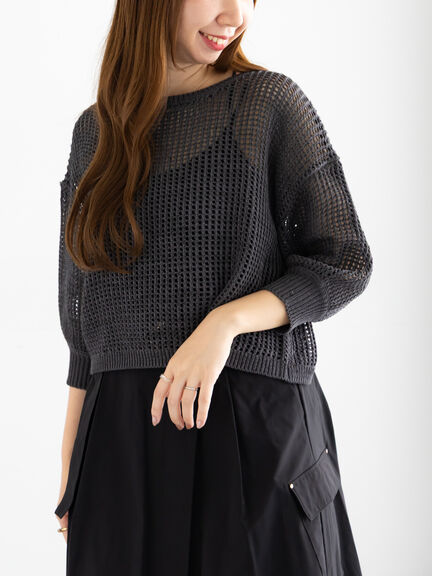 スパンコールメッシュハーフスリーブニット《2025Autumn catalog item》（チャコールグレー/ピンク/グリーン）｜Te chichi（テチチ）通販