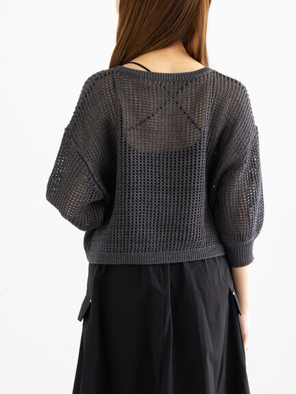 スパンコールメッシュハーフスリーブニット《2025Autumn catalog item》（チャコールグレー/ピンク/グリーン）｜Te chichi（テチチ）通販