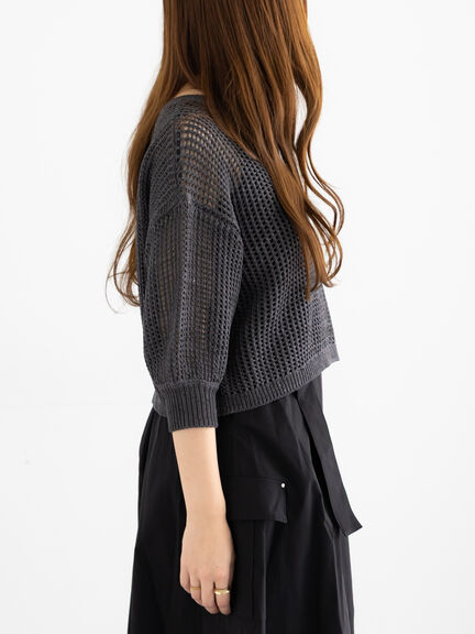 スパンコールメッシュハーフスリーブニット《2025Autumn catalog item》（チャコールグレー/ピンク/グリーン）｜Te chichi（テチチ）通販