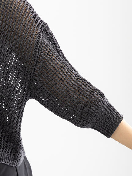 スパンコールメッシュハーフスリーブニット《2025Autumn catalog item》（チャコールグレー/ピンク/グリーン）｜Te chichi（テチチ）通販