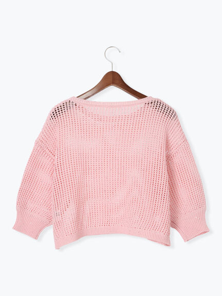 スパンコールメッシュハーフスリーブニット《2025Autumn catalog item》（チャコールグレー/ピンク/グリーン）｜Te chichi（テチチ）通販