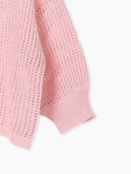スパンコールメッシュハーフスリーブニット《2025Autumn catalog item》（チャコールグレー/ピンク/グリーン）｜Te chichi（テチチ）通販