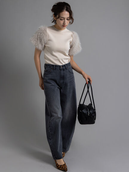 スリーブファーニットプルオーバー《2025Autumn catalog item》（チャコールグレー/ベージュ）｜Te chichi（テチチ）通販